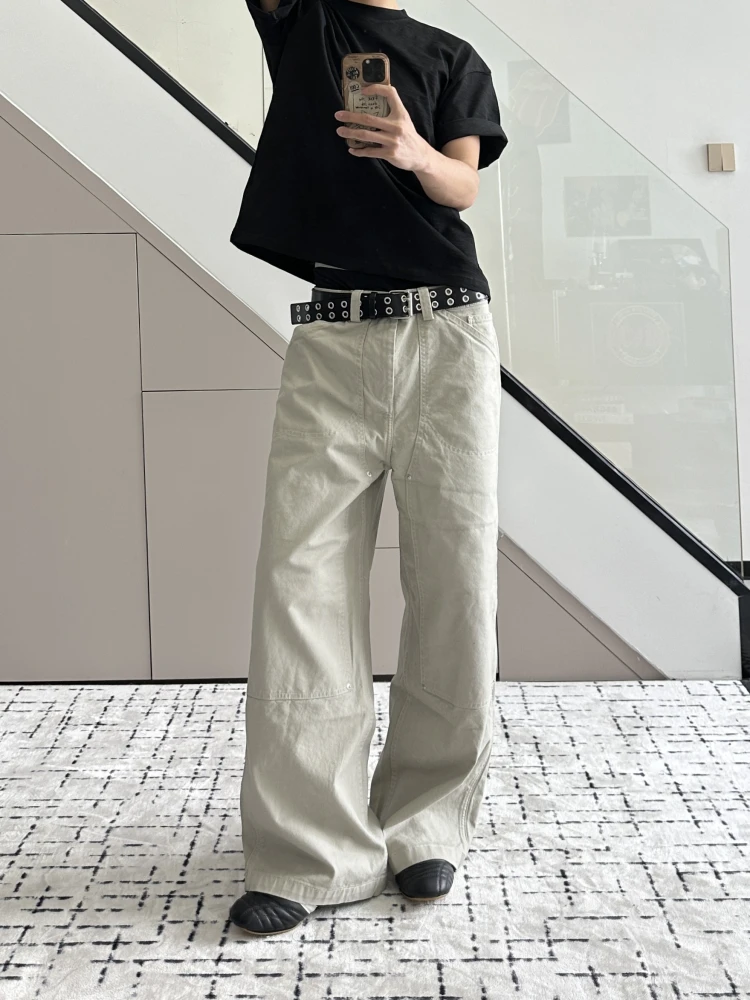 

American High Street Retro Knee-Brushed Men's Casual Straight Leg Loose Fit Work Trousers CleanFit Autumn Season Jeans