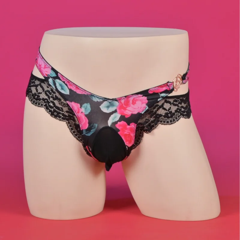 

Sissy Lingerie For Men Panties Low Waist Seamless Lace Floral Underwear Elephant Trunk Underpants Ice Silk Gays Lingerie