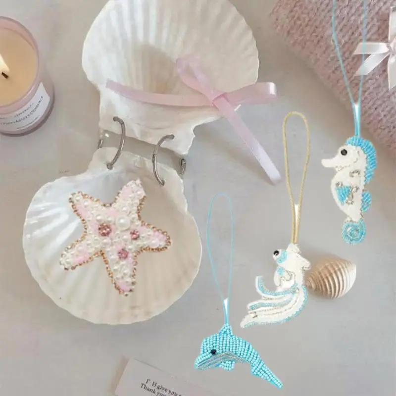 

3D бисерный Кит, морская звезда, подвесной веревочный брелок со стразами, нашивки из бисера, хрустальная сумка, очаровательный брелок для ключей, декор, аппликация