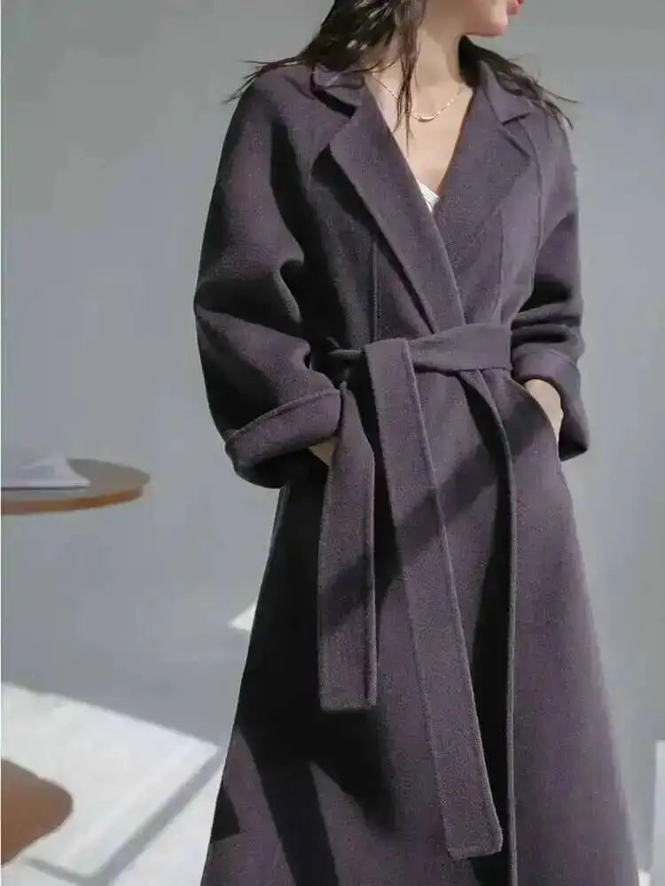 Cashmere Double Sided Coat For Women Medium Knee Length Loose Woolen Coats Female 2024 Fashion Autumn Winter 2B7TS