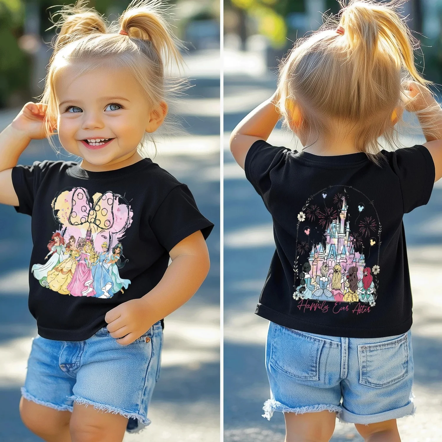 Potdemiel Princess Print T-Shirt Minnie Ear Castle Happily Ever After Tee Magic Family Vacation Kids Adult Short Sleeve Tops
