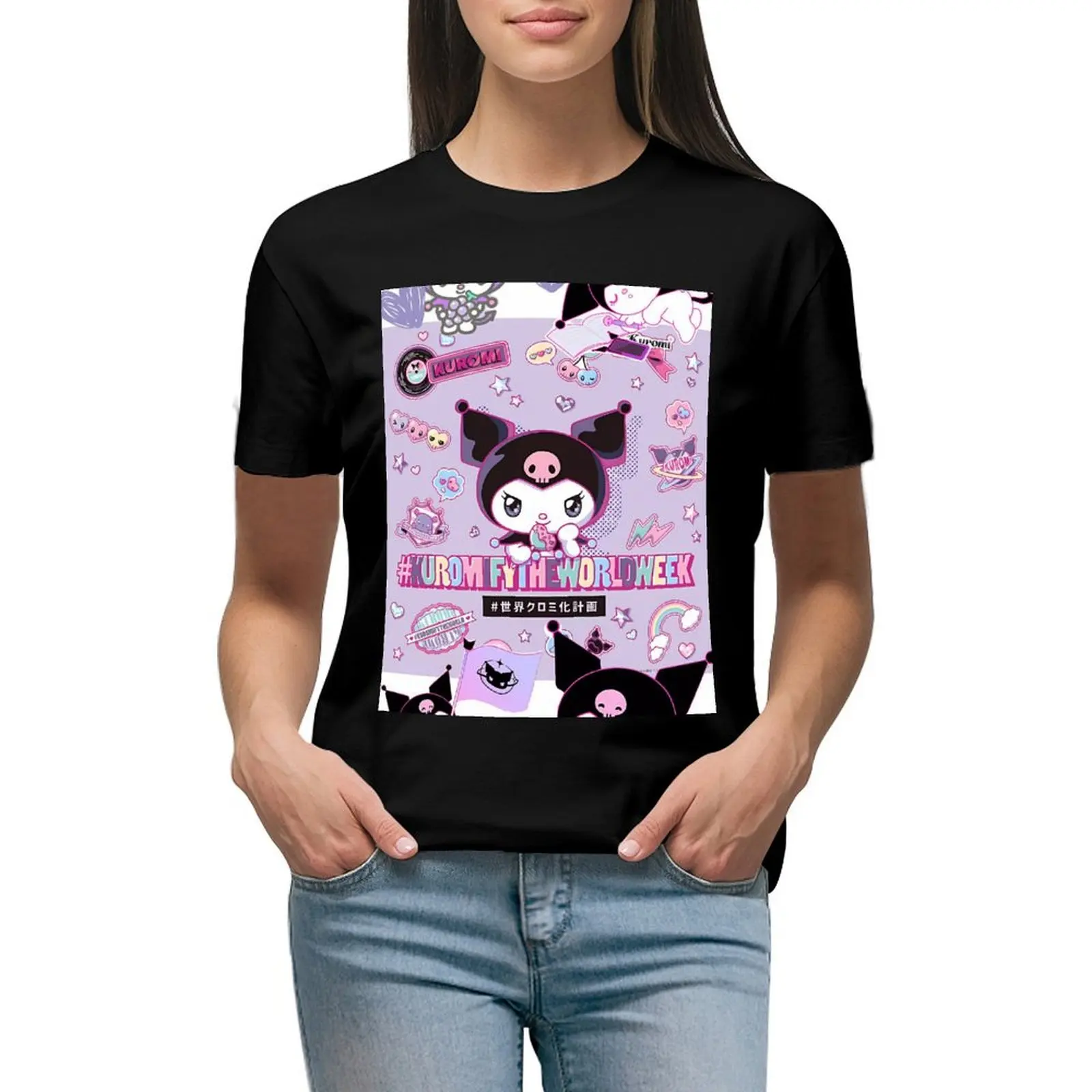 

Модная футболка Sanrio Kuromi Y2k, женская одежда, летние повседневные милые футболки, одежда