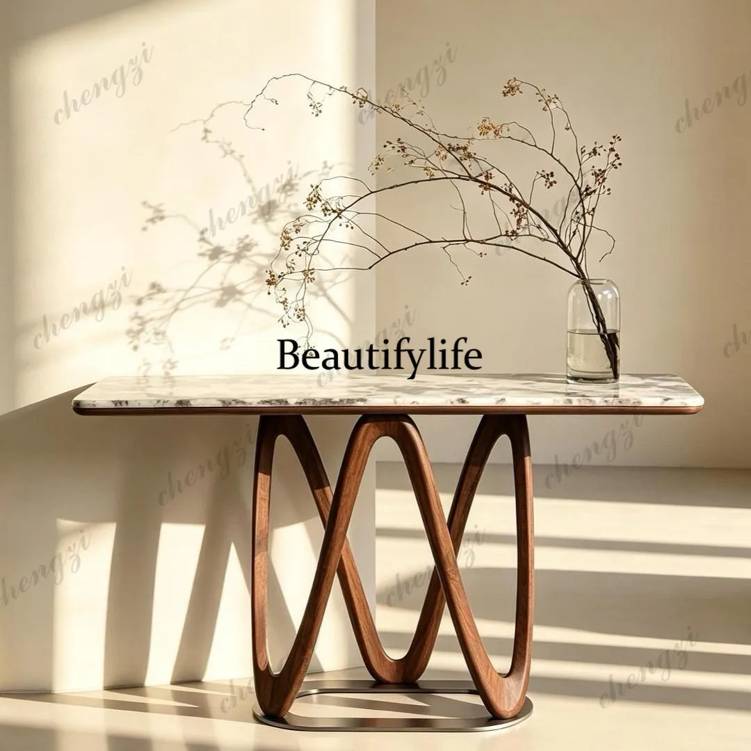 

New Chinese-style North American black walnut Xuantai villa, end view, minimalist stainless steel strip case