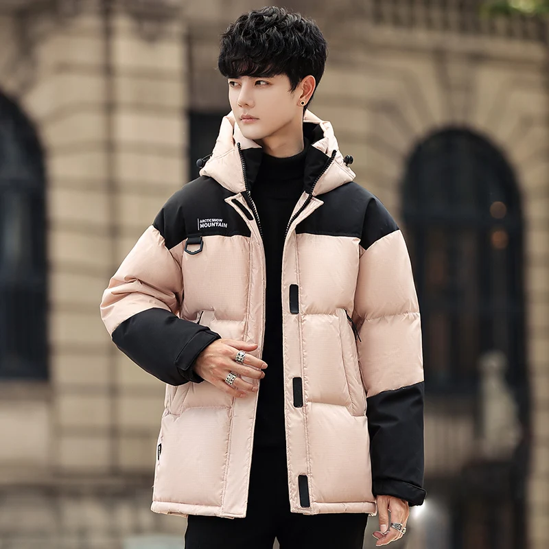 

Новая мужская куртка-пуховик 2025 года, свободного кроя, с капюшоном, повседневная, модная верхняя одежда для пар, из полиэфирного волокна, белая, с наполнителем из пуха.