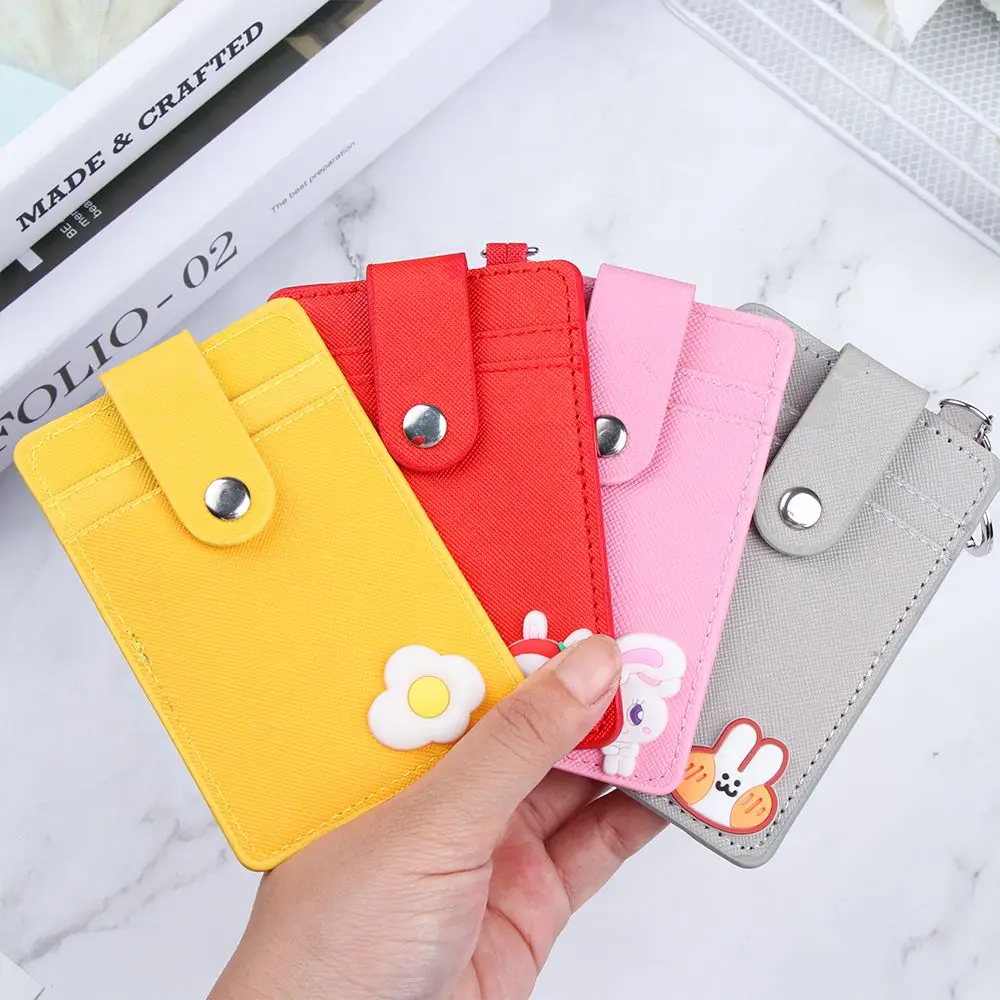 Cartoon PU Leather Card Pouch Case com chaveiro, ID Cards Holder, Slim Business Card Bag, Bonito