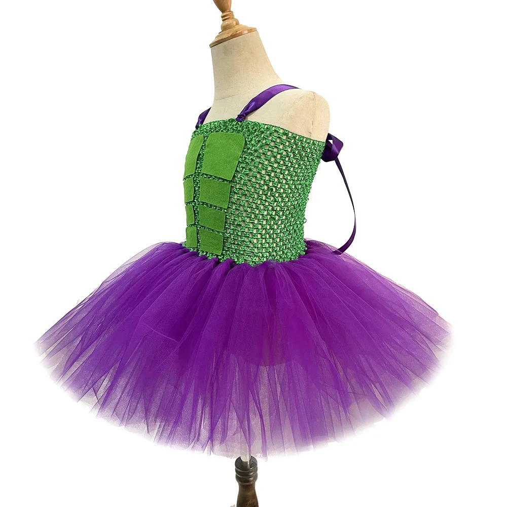 Halloween Little Girls Green&Purple  Mesh Princess Dress Children Cute Puffy Tutu Skirt Kids Stage Performance Show Tulle Outfit