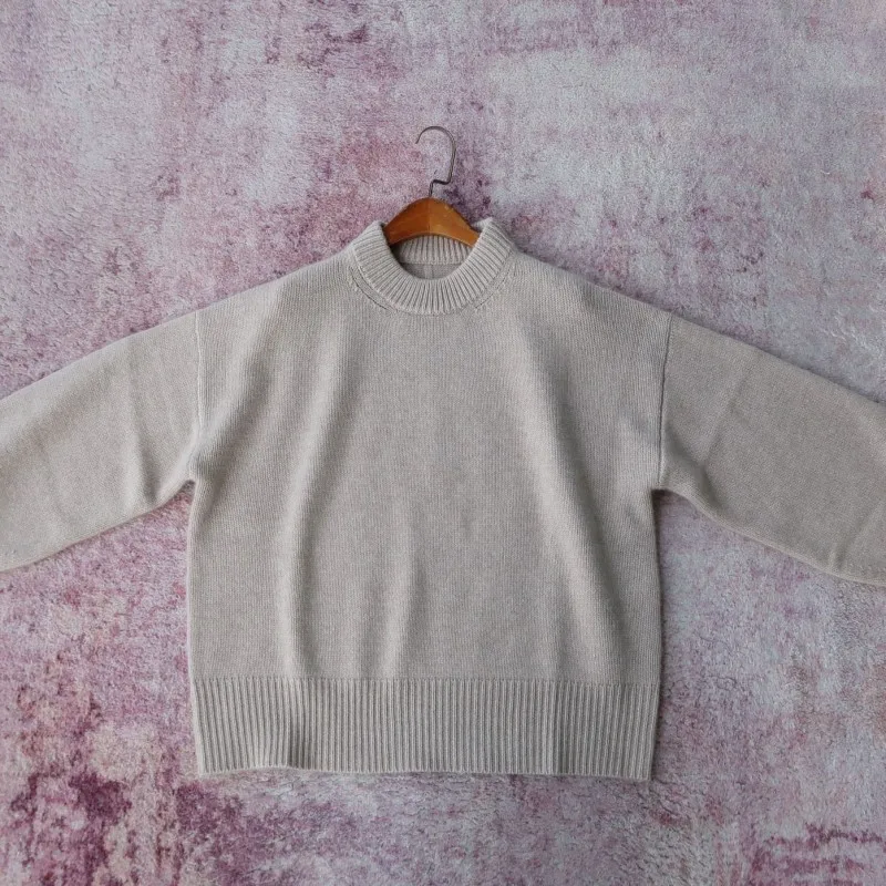 Neuer Herbst und Winter, dicker Rundhalsausschnitt, lockere Silhouette, lässiger Pullover aus 100 % Kaschmir für Damen