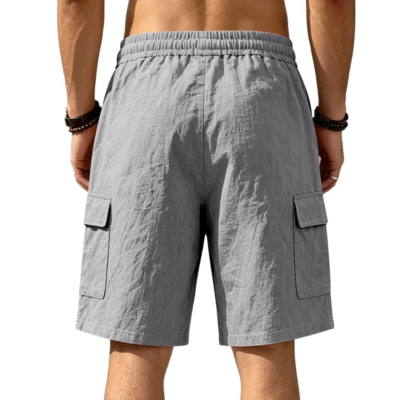 Amerikanische Multi-Pocket-Overalls für Herren, Outdoor-Sport und Freizeit, lockere, einfarbige Leinen-Overalls, Fünf-Punkt-Shorts – Detail 33