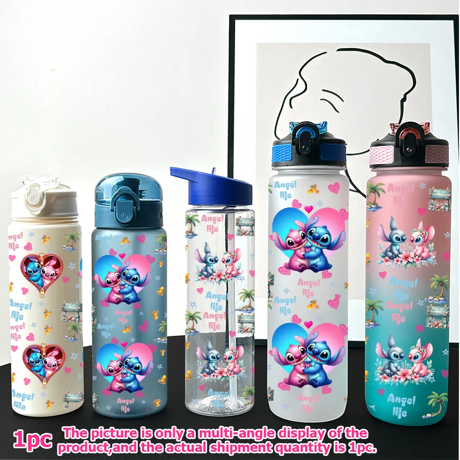 

1Pc Disney Stitch Angel Printed 23-32oz Multi-plastic Water Bottle Portable Sports Water Cup Birthday Gift