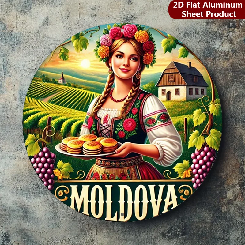 2D Flat, 1pc, Moldova Round Sign, Vineyard Vintage Decorative Plaque, Wine Country Porch Decorations, Wall Decorations, Home Dec