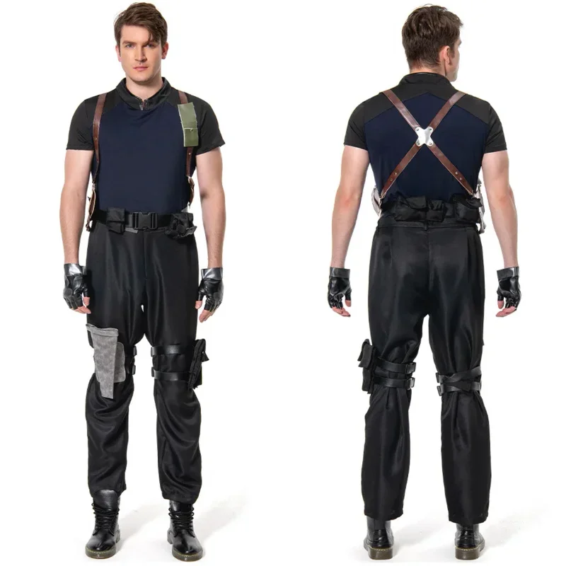 Biohazard Resident 4 Leon S Kennedy Evil أزياء تنكرية سترة معطف السراويل سترة جلدية PU بدلة كرنفال الهالوين للرجال