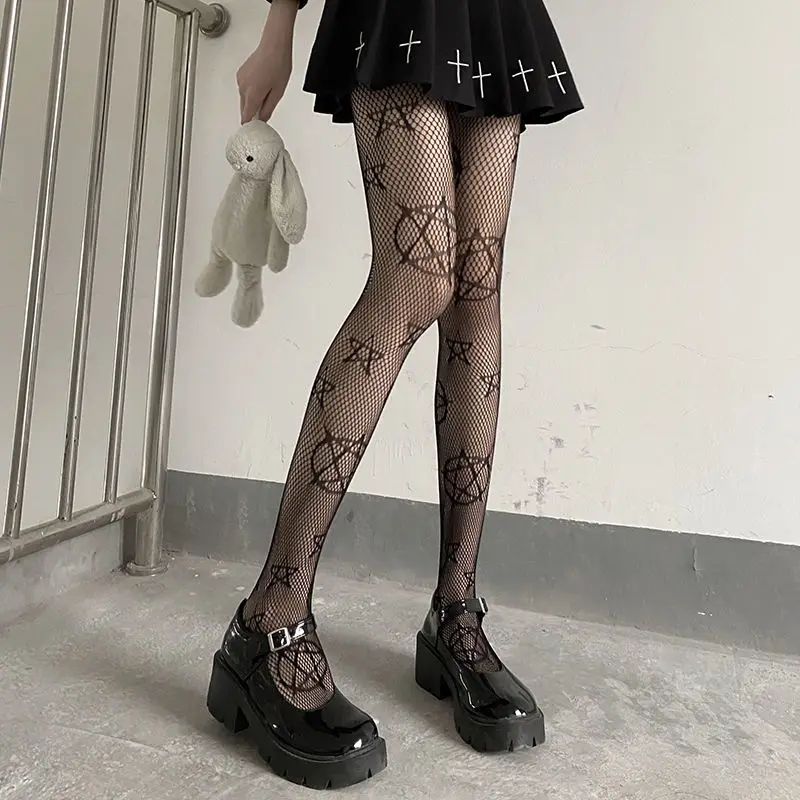 Kobiety Seksowne Oddychające Cienkie Rajstopy Serca Impreza Nowe Czarne Jedwabne Rajstopy Lolita Gothic Fishnet Cos Girls Mesh High Waist Stockings