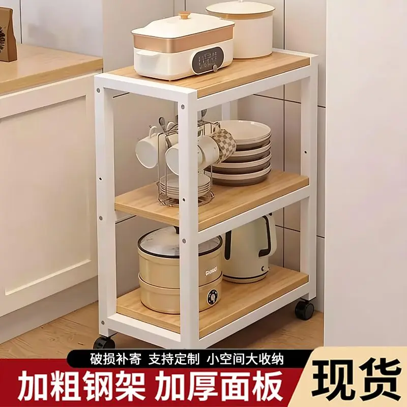 3-Tier Rolling Kitchen Storage Trolley Cart, Thick Wooden Shelves Sturdy Steel Frame, Mobile Organizer For Small Kitchen Space