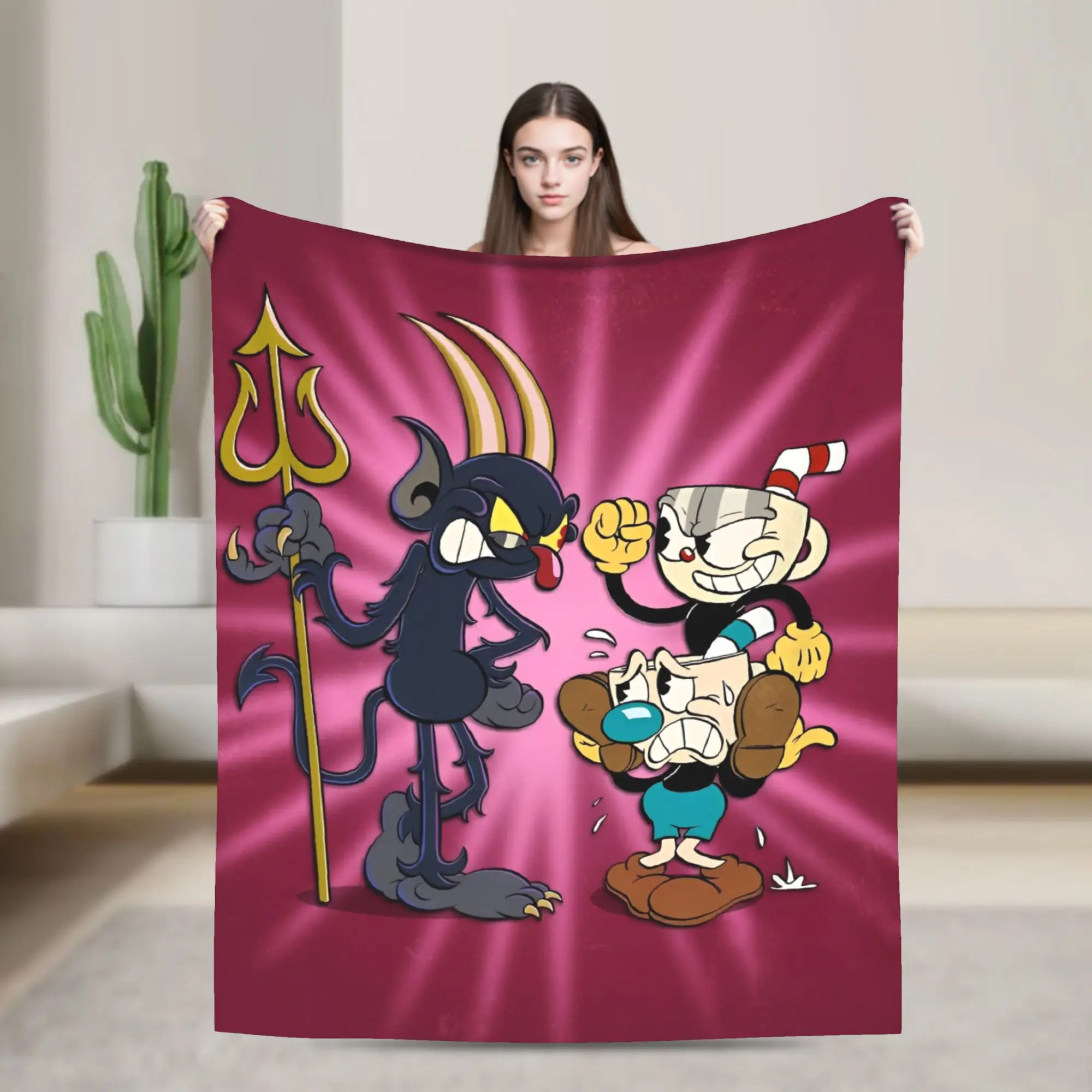 

Super Warm Blanket Picnic Cuphead cartoon Bedding Throws Flannel Bedspread For Couch Chair Sofa Bed Print Sofa Bed Cover