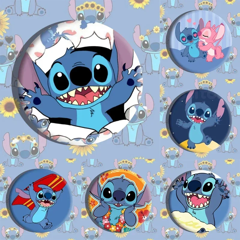 

Stitch Disney Anime Figure Stitch Tinplate Brooch Cute Badge Pin Bag Clothing Decoration Accessories Student Children Toy Gifts