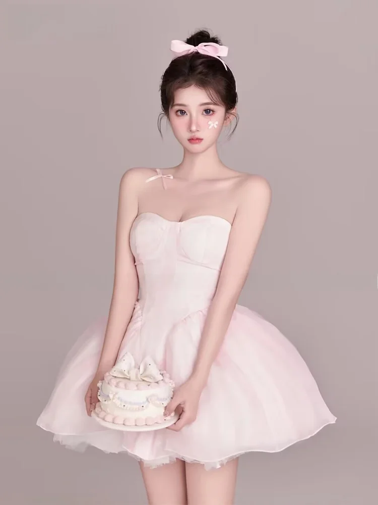 

New Korean Style Birthday Portrait Photography Sweet Girl Ballet Theme Pink Costume Artistic Studio Photography Clothes