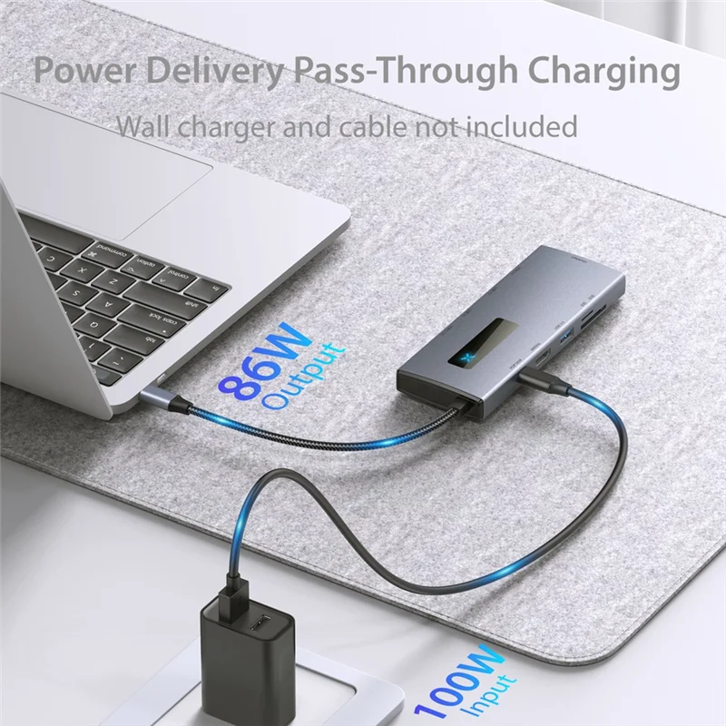 

ABKQ-10-In-1 Тип-C-концентратор 4K 60 Гц USB C-концентратор типа C к порта Ethernet PD 100 Вт USB 3.0 Концентратор SD/TF Слот для карт для ноутбука-планшета