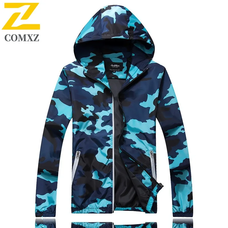 COMXZ 2025 Camouflage Jacket Men's Fashion Loose Hooded Windbreaker Plus-size Korean Outdoor Sports Hooded Windbreaker