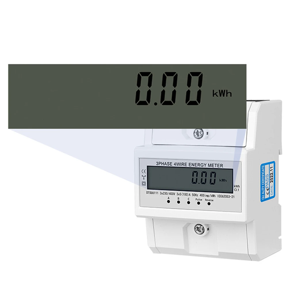 

3 Phase 4 Wire Din Rail KWh Meter 3x120/208V 3x220/380V 3x230/400V 50/60Hz 100A Wattmeter Electric Energy Meter Electrician Tool