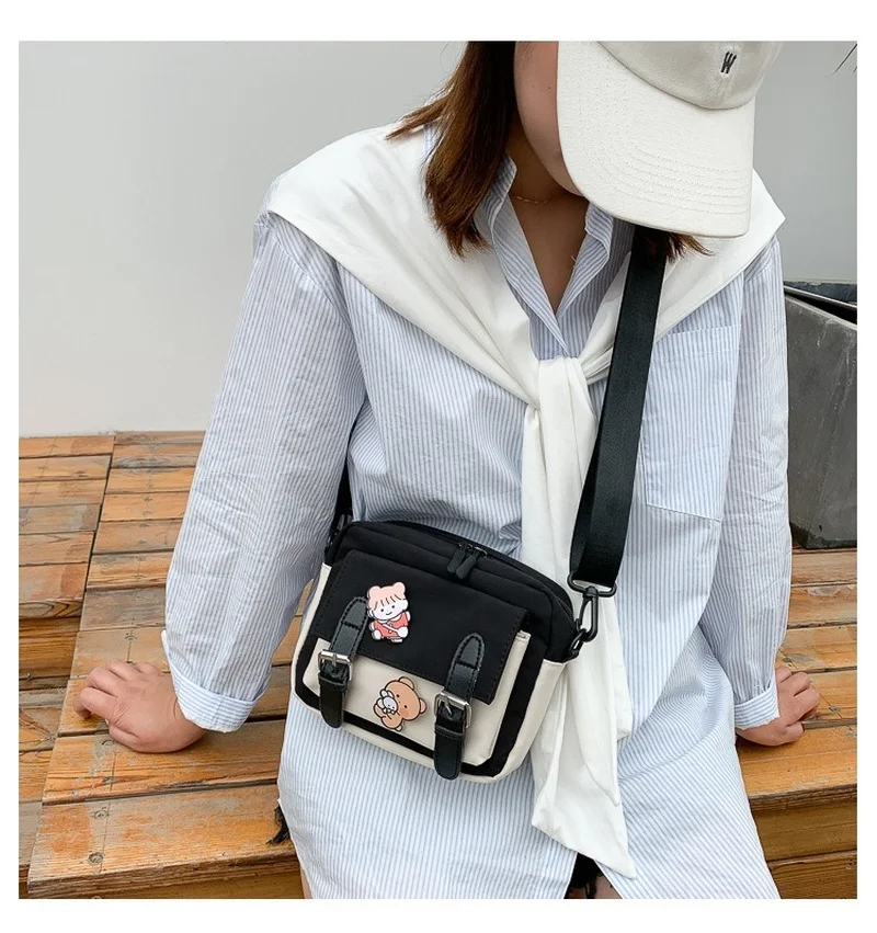 Crossbody Female 2023 New Cute Girl Canvas Student Korean Version One-shoulder Small Square Bag Multifunctional All-match Cross