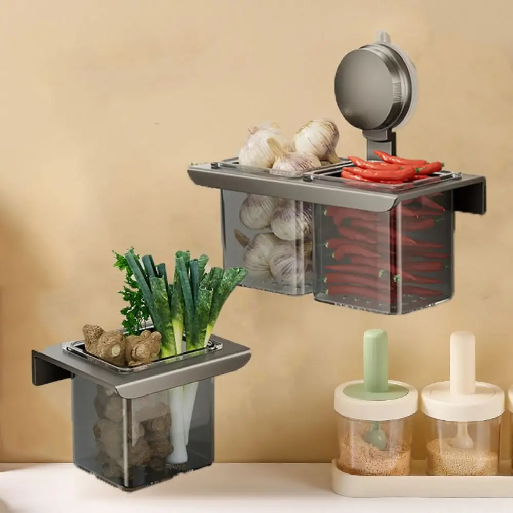 

Carbon Steel Suction Cup Ginger Storage Box Wall Mounted Large Capacity Onion Storage Basket Save Space Removable