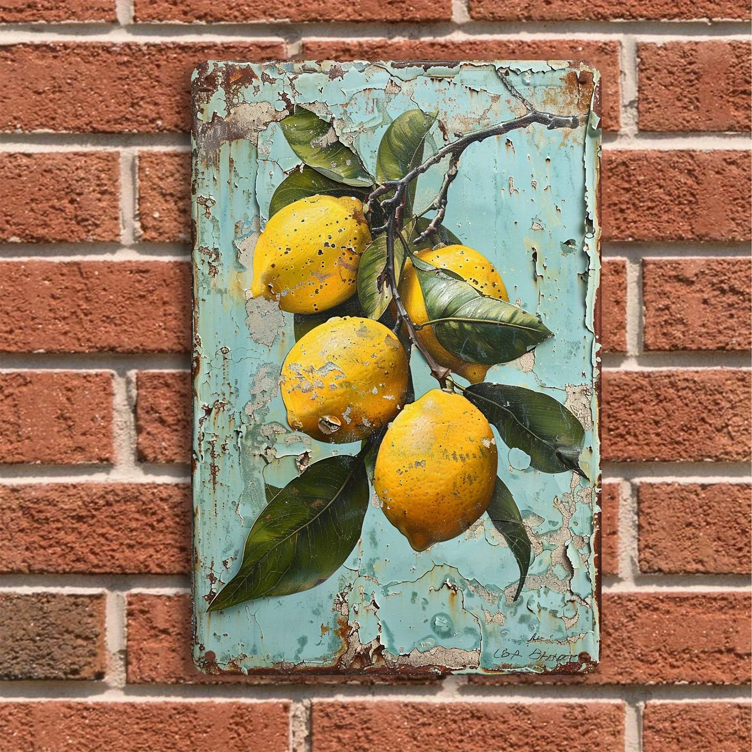 8x12 Inch Lemon Leaf Metal Wall Art Sign - Vintage Yellow Lemon & Lime Citrus Decor, Tinplate Hanging Decoration Suitable for Ho