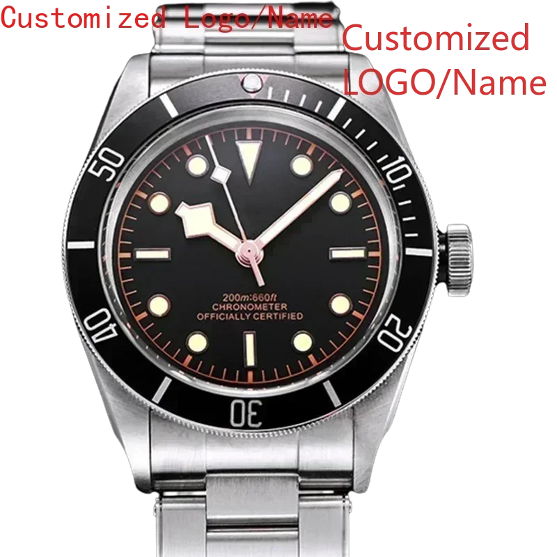 男性自動機械式時計サファイアガラスステンレス鋼ブラックブルーセラミックベゼル 42 ミリメートルカスタマイズ