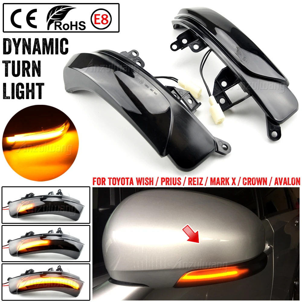 2PCS LED Dynamic Turn Signal Light For Toyota Camry Prius REIZ Wish Mark X Crown Avalon IQ EQ EV SAI MAJESTA 2008 2009-2015