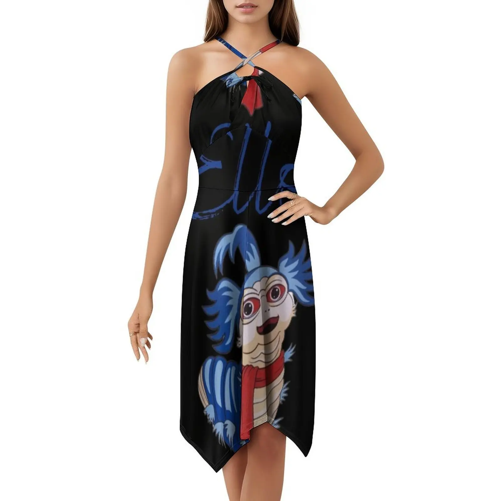 فستان Ello من دودة المتاهة باللونين الأزرق والأسود على طراز Preppy فستان قصير للنساء على شكل حرف a فضفاض مناسب فستان يوم غير رسمي متاهة