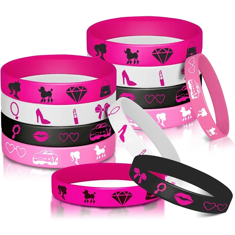 Kawaii 4pcs Barbie Princess Theme Silicone Bracelet Fashion Girls Boy All-match Sports Casual Wristband Jewelry Accessories Gift