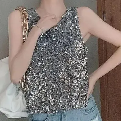 2024 Spring and summer new female body sparkly thin short heavy sequin vest body chain