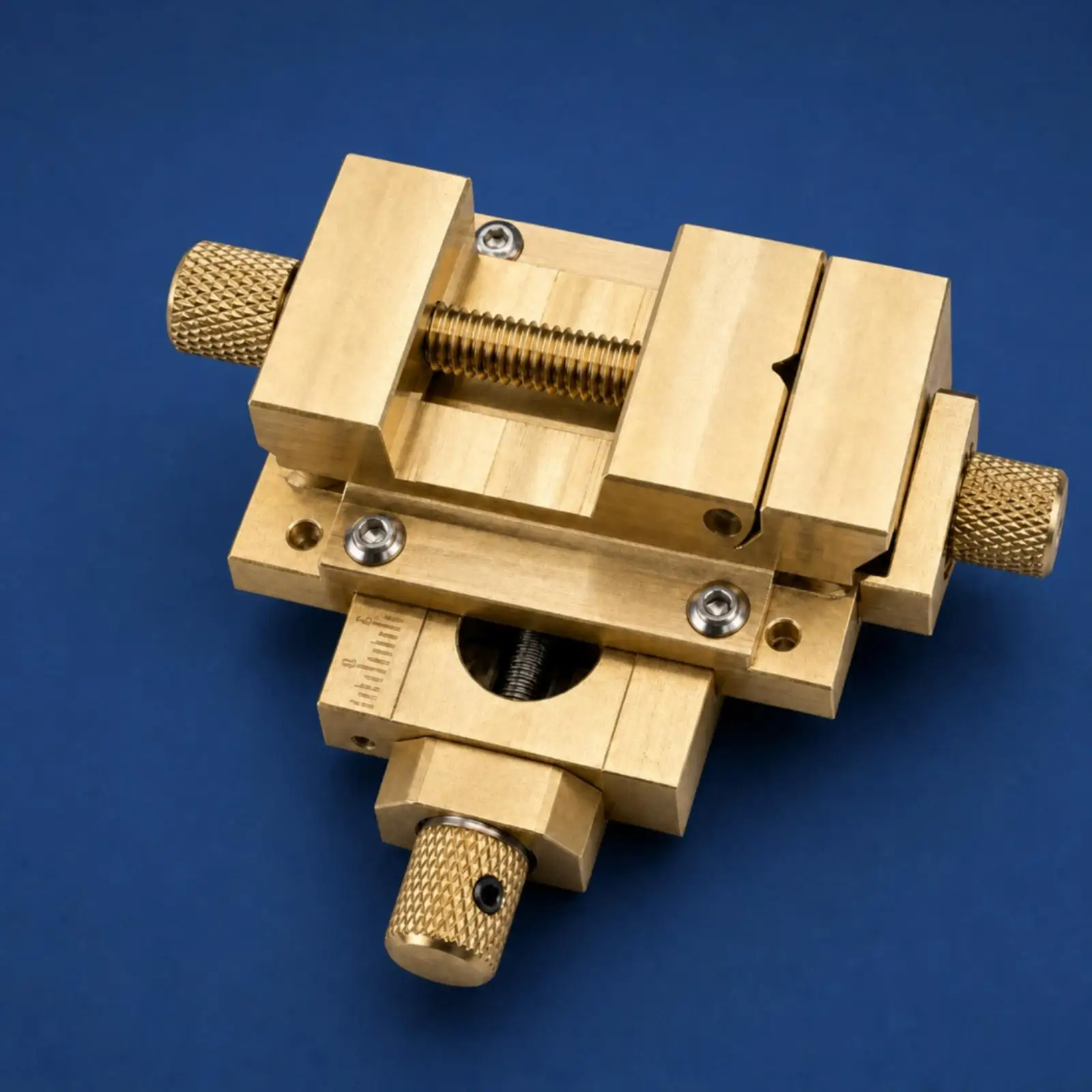 Compact Drill Press Vise Brass Sliding Clamp with Knurled Knobs for Precision Mounting