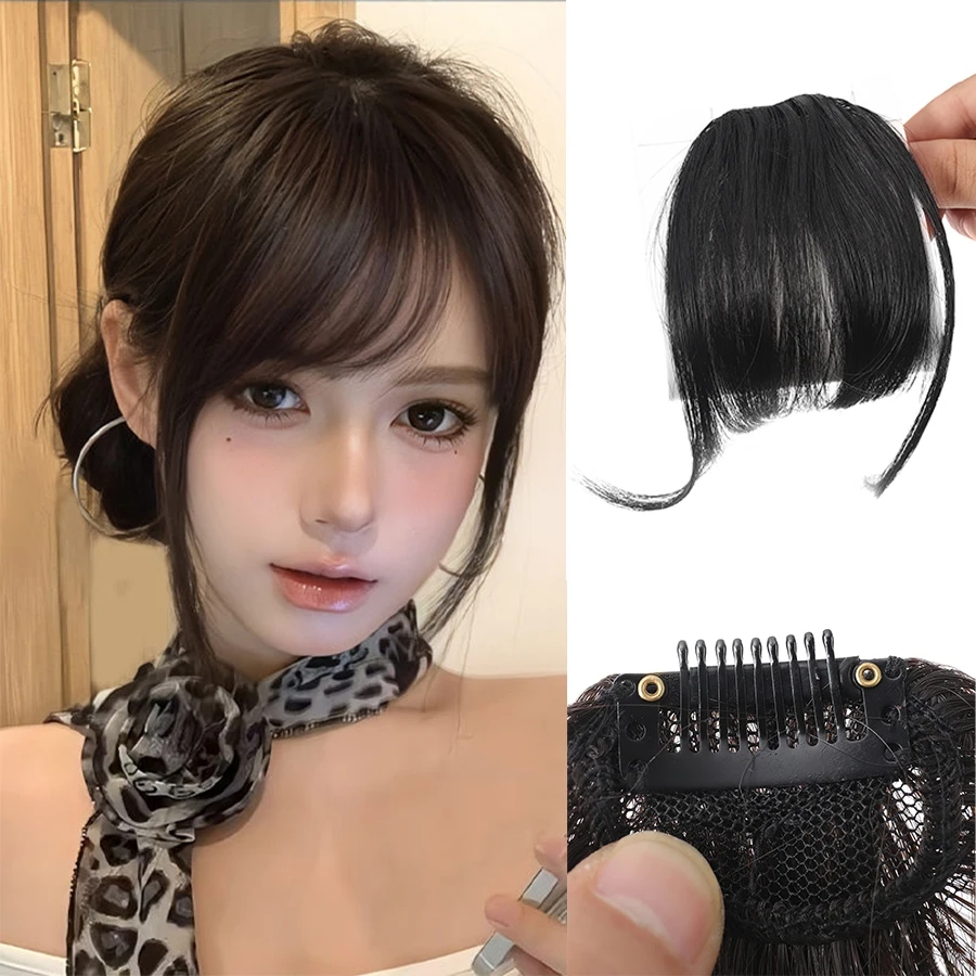 Synthetic Air Bangs Hairpiece Women Mini Fake Bangs Black Brown Hairpiece Extension For Girls