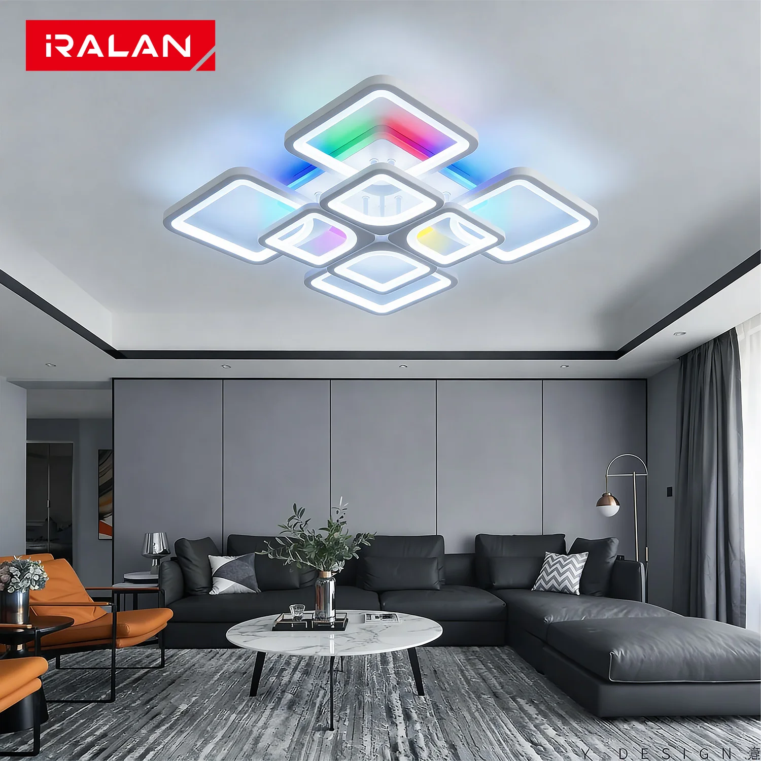 RGB Ambient Chandelier 120W High Lumen Acrylic Lampshade Not glaring Dimmable Color Changing Lamp Bedroom Gym LED Ceiling Light