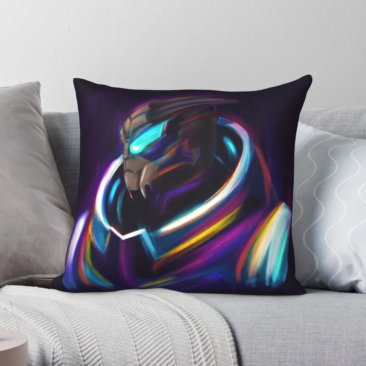 NEON Garrus Vakarian Mass Effect Pillowcase Polyester Linen Velvet Pattern Zip Decor Throw Pillow Case Room Cushion Cover 45x45