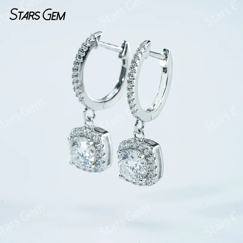 S925 Sterling Earrings Silver Round Brilliant Cut Women Earring Moissanite Earrings