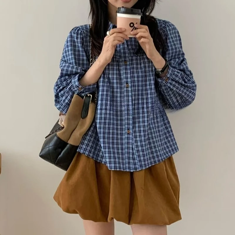 

Pre-autumn New Preppy Style Age-reducing Versatile, Waist Slimming Plaid Long-sleeved Shirt