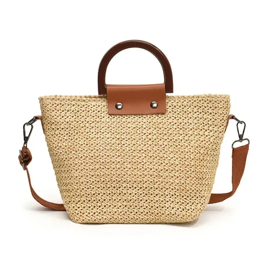 

New summer fashion simple generous weaving handbag simple rustic wind shoulder bag vacation wind leisure crossbody women's bag