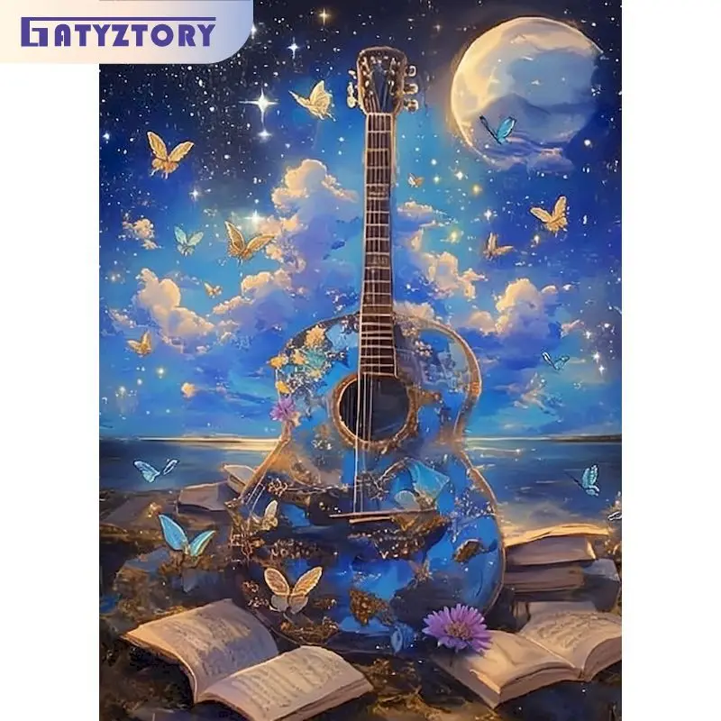 40x50cm Gitarren-Malset nach Zahlen, Wohnzimmerdekoration, Kunstbedarf, Landschaftsmalerei, einfaches Malen, Wandkunst für Zuhause, Farbe nach Zahlen