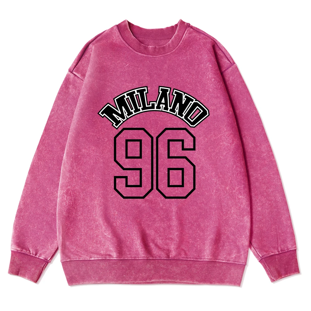 แฟชั่นผู้หญิงล้างเสื้อกันหนาว Miland 96 พิมพ์Pullover Oversize Cotton Street Hoodie Casualหญิงกรดล้างเสื้อผ้า