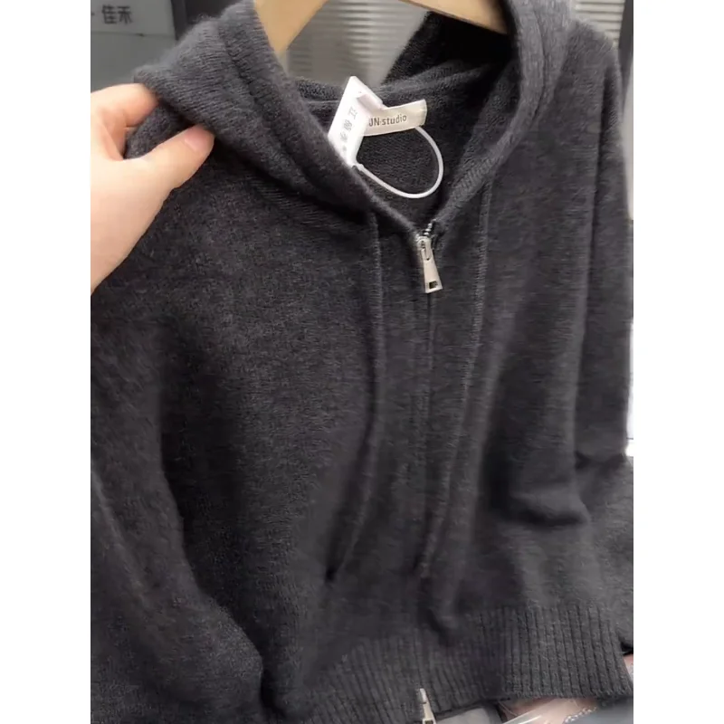 ay محبوك طويل Sve هوديي المرأة عارضة تخفيف سترة الخريف 2025 جديد Sle حجم كبير فضفاض أعلى Quali تريكو #2