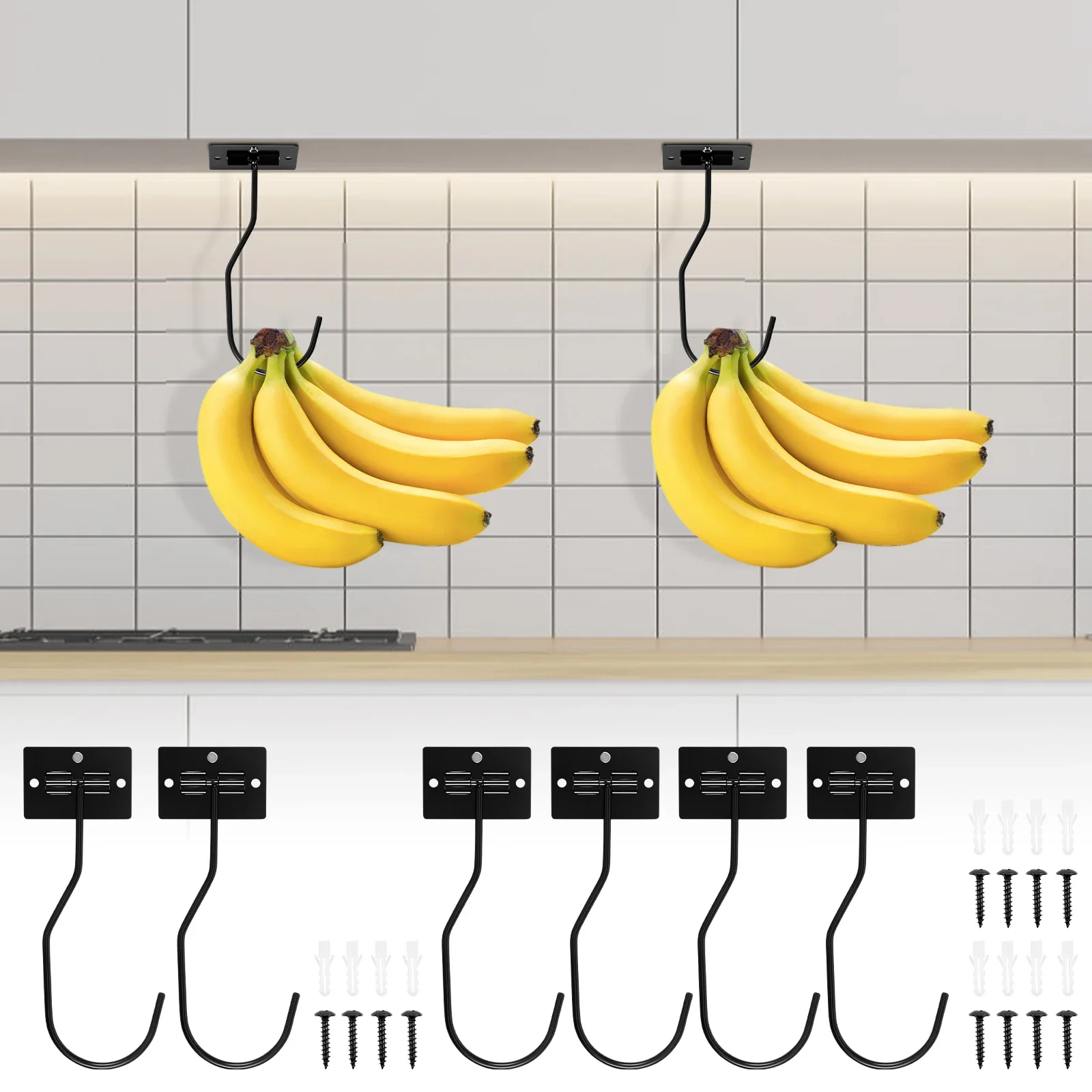 

2/4 Pcs Banana Hook Metal Banana Hanger with Magnet Base Foldable Banana Holder Multipurpose Banana Holder Hook for Kitchen to