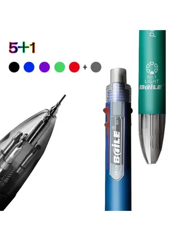 6-in-1 Creative Multicolor Ballpoint Pen Push Type Pens Multifunction Personality Six Colors Press Pens School Office Supply