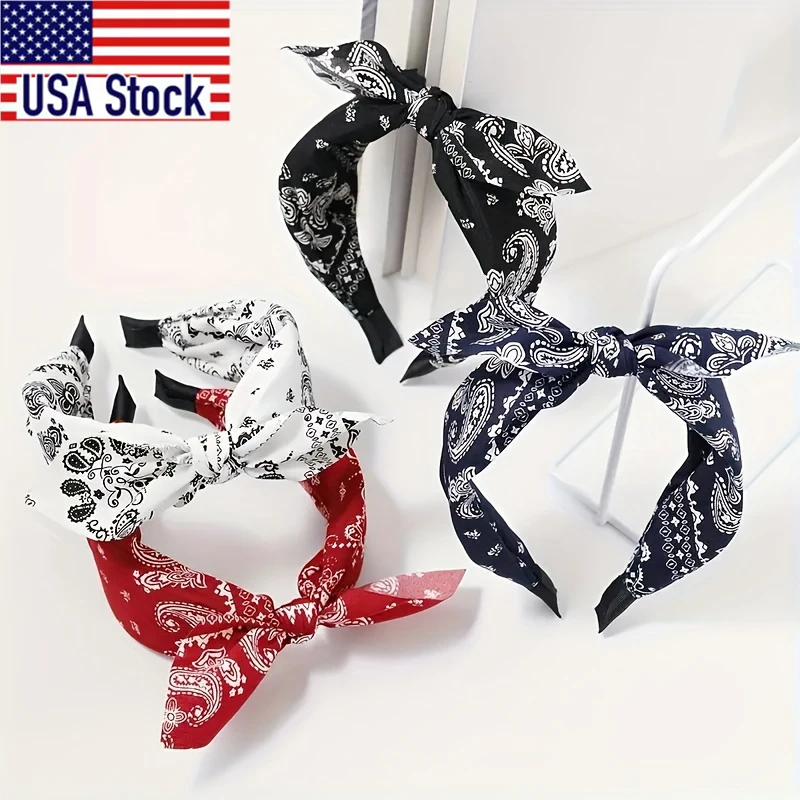 

4 шт./компл., женская разноцветная повязка на голову из ткани с цветком кешью и бантом, аксессуары для волос с широкими краями