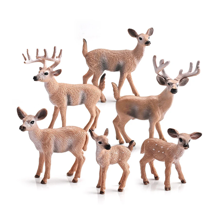 Floresta realista animal sika veado estatueta animal estatueta golden deers brinquedo decoração do bolo de aniversário presente festa decoração 6 pçs