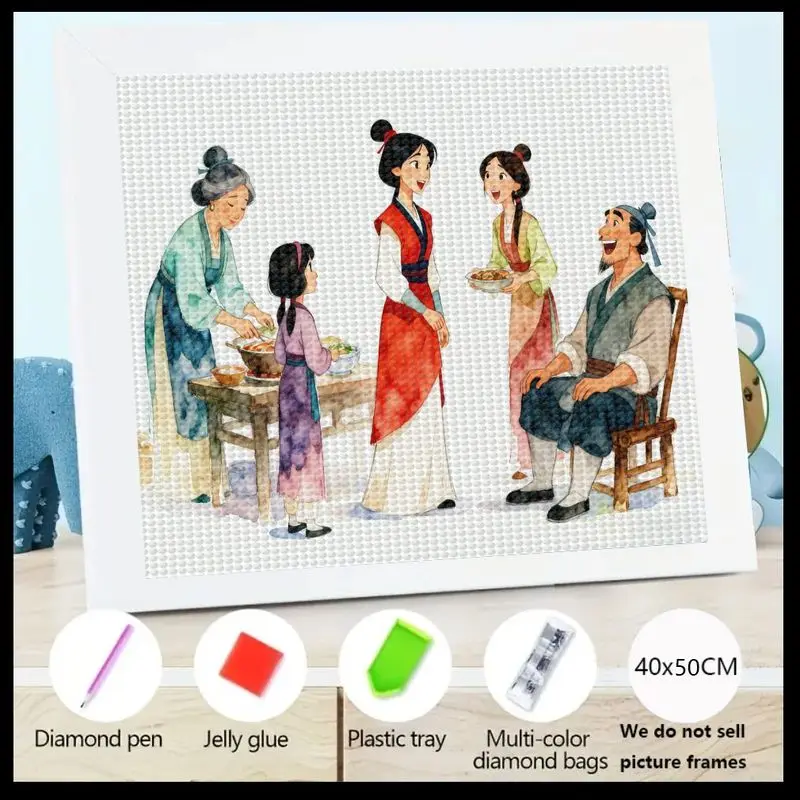

1 шт. 5D DIY полный дрель комплект алмазной живописи, традиционный счастливый азиатский семейный сбор сцены, настенное искусство, мозаика со стразами C