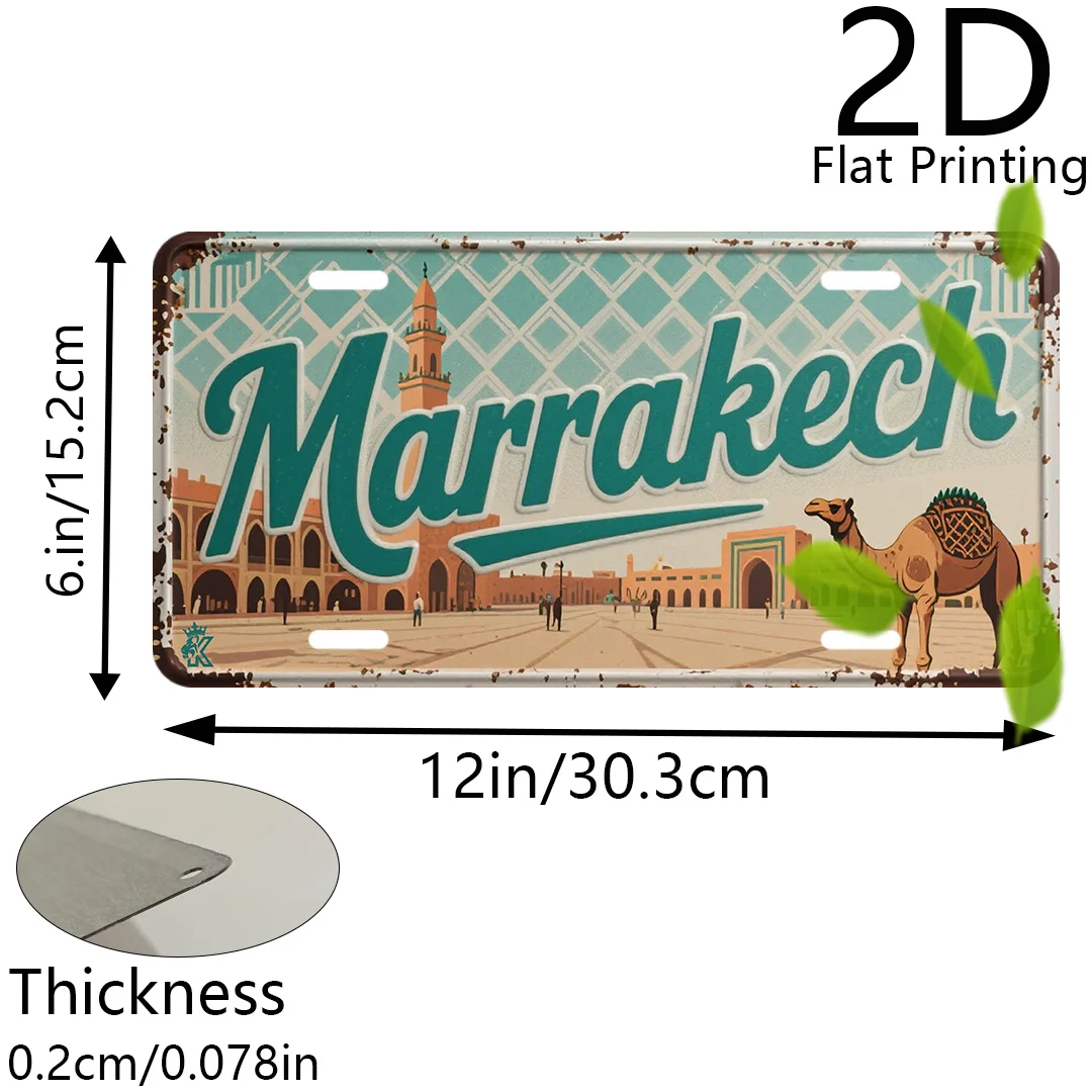 Vintage Moroccan "MARRAKECH" Moroccan Square Camel Scenery License Plate 2D Flat Aluminum Tin Sign Wall Art Decor for North Afri view 2