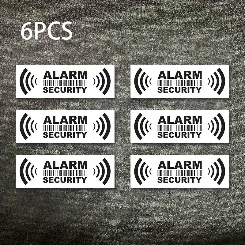 6Pcs Alarm Security Warning Vinyl Stickers, Waterproof Anti-Theft Decals for Car Motorcycle Bike Helmet Decor