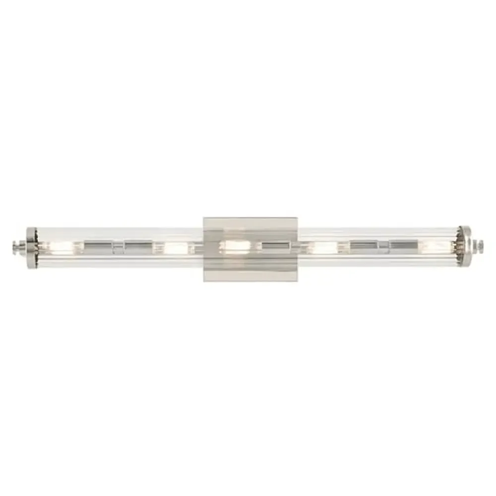 Vintage Industrial 5-Light Linear Vanity with Clear Fluted Glass Polished Nickel Fixture