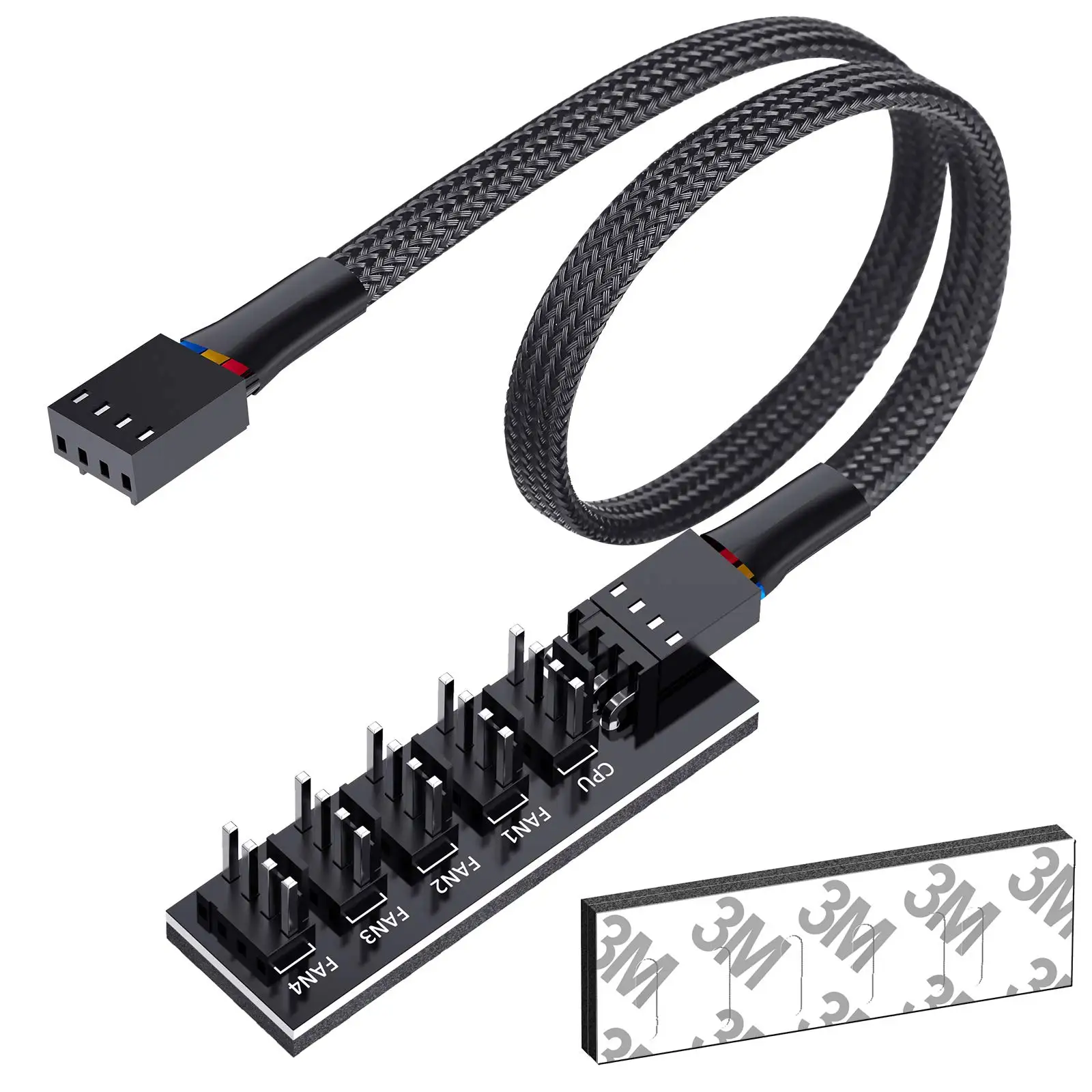 COOLCIRC 4Pin PWM 1-5 Way Fan Hub Splitter with Braided Cable, 3/4-Pin Compatible for CPU Cooling & PC Chassis Fan Extension image 6